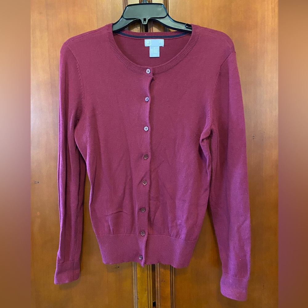 JCP burgundy button-up cardigan sweater
